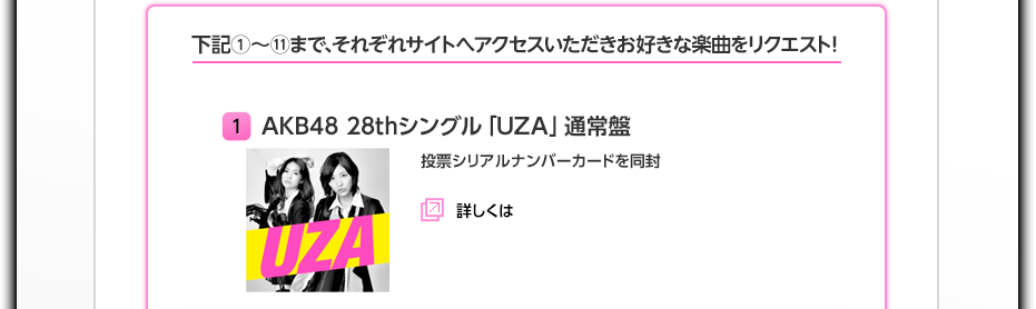 １　AKB48 28thシングル「UZA」通常盤 投票シリアルナンバーカードを同封