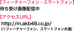 【フィーチャーフォン・スマートフォン】待ち受け画像配信中【アクセスURL】http://m.akb48.co.jp/(※フィーチャーフォン、スマートフォン共通)